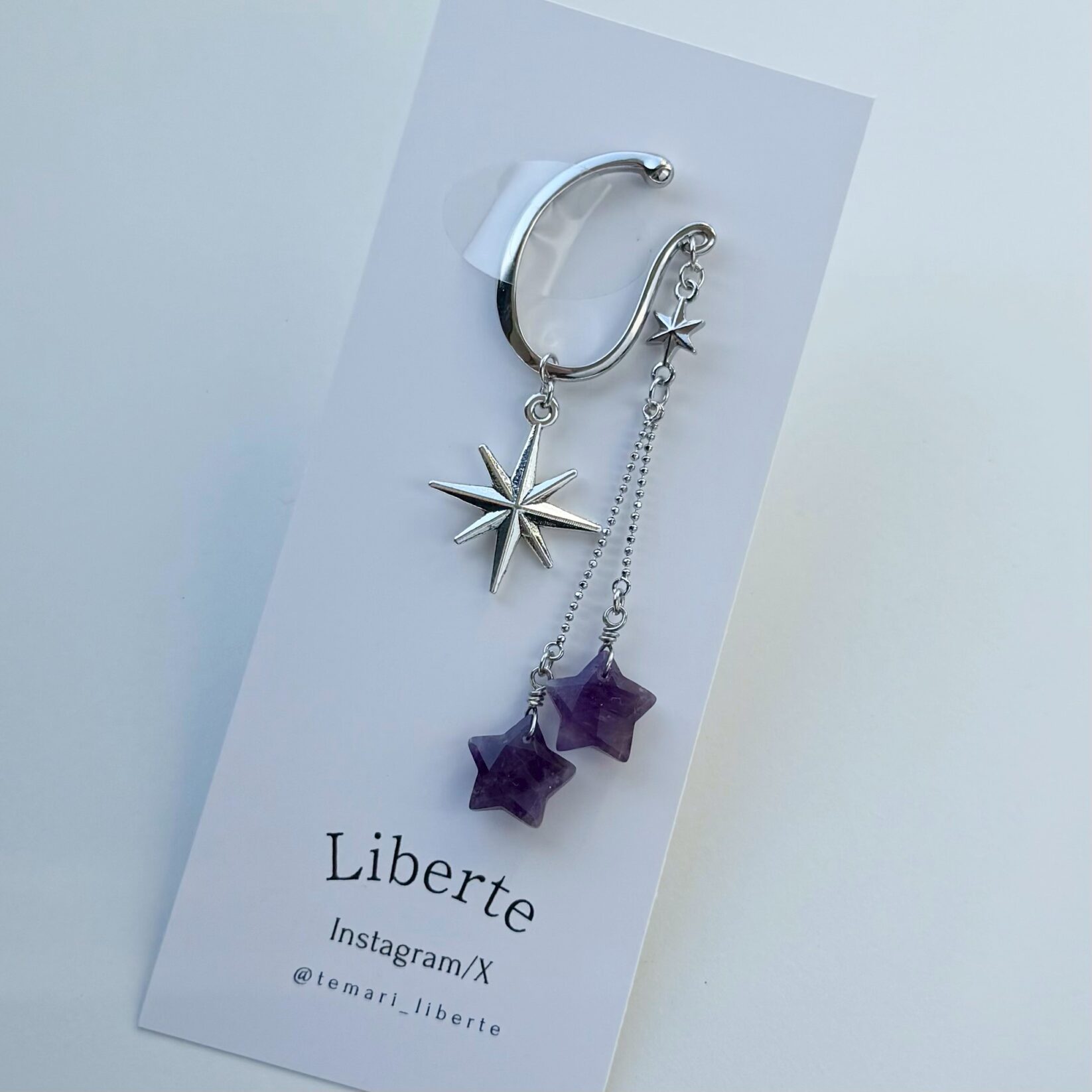 紫水晶の二つ星/イヤーカフ