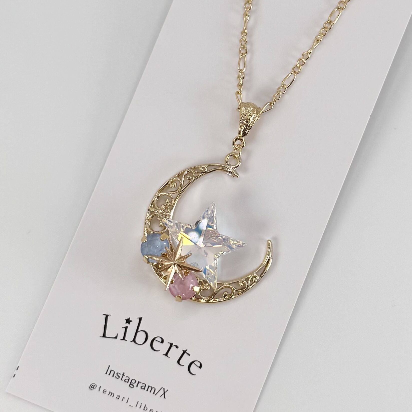 CrystalStarネックレス/スカイ×ソフトローズ