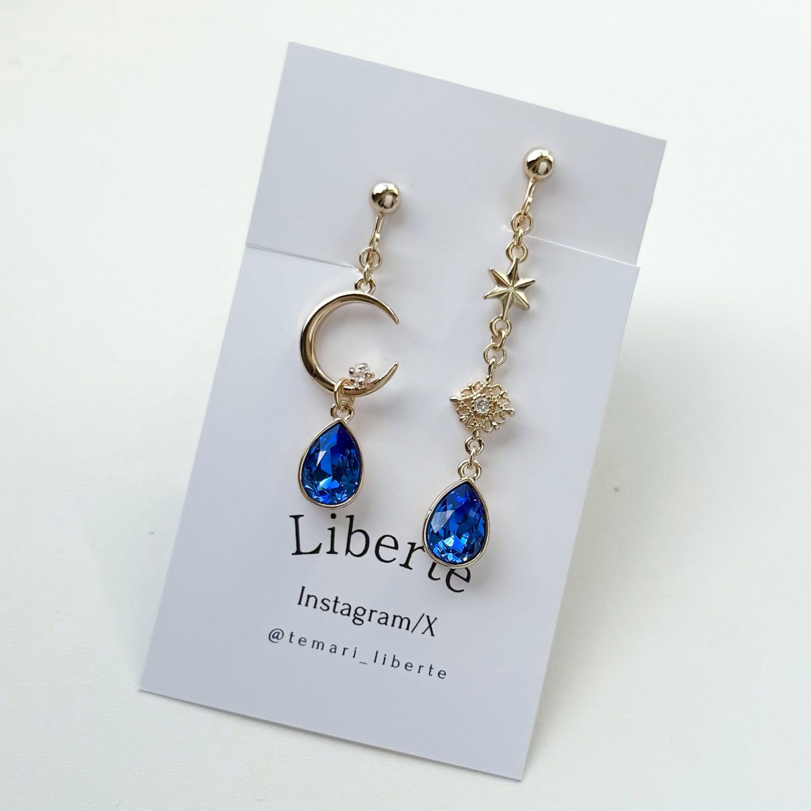 アシンメトリー耳飾り/サファイア(Gold)