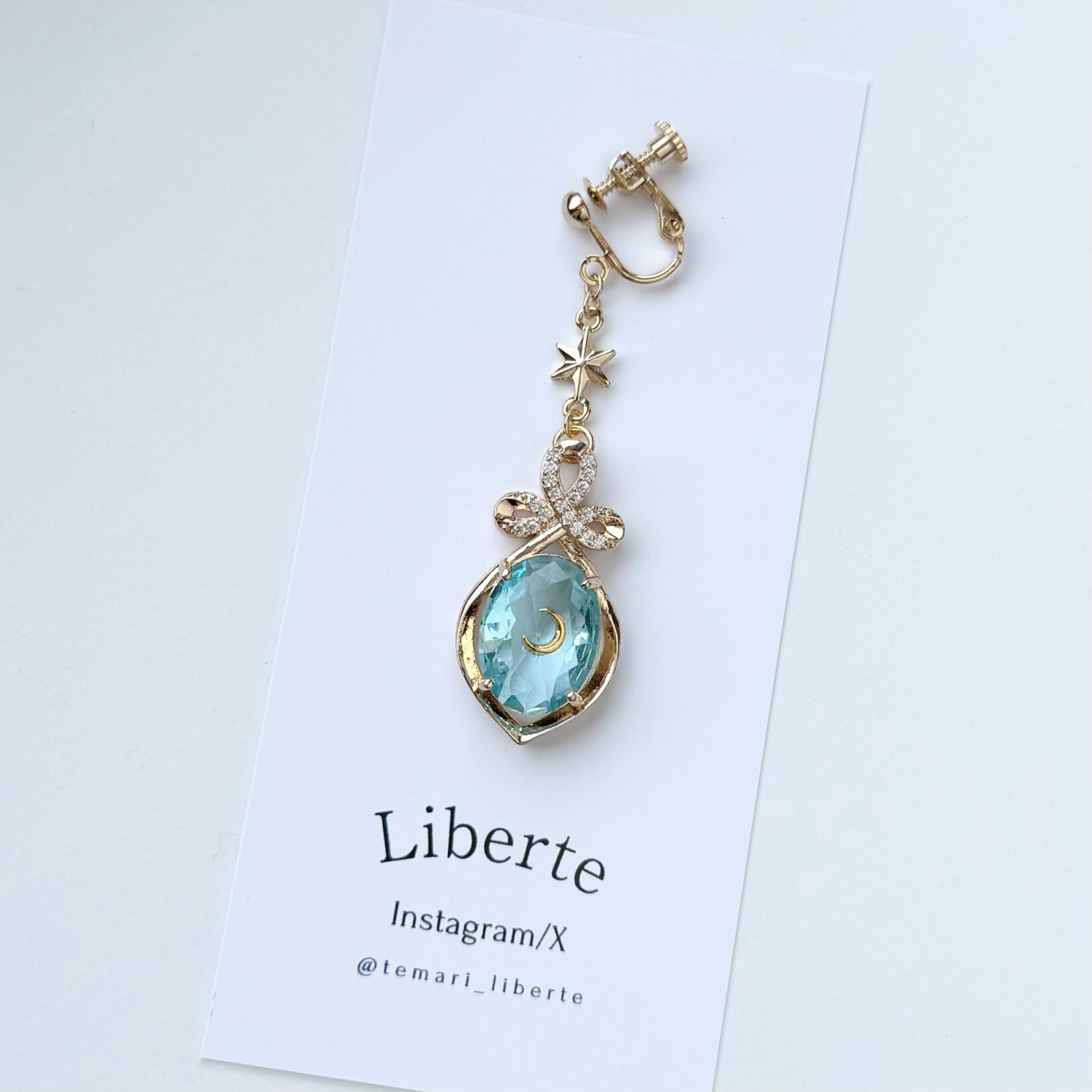 [片耳販売]宝星石の耳飾り/Aqua/星・三日月モチーフ変更可