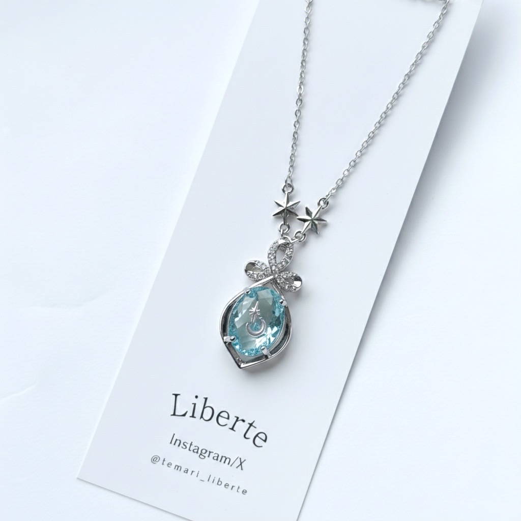 New宝星石ネックレス/Aqua×Silver