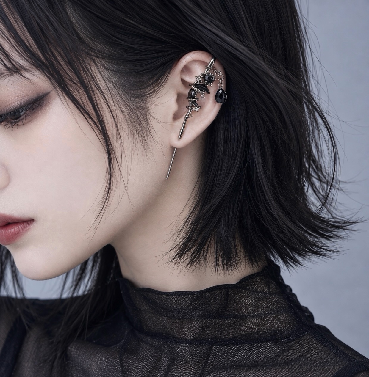 クレセントステッキ/ピアス/Black moon
