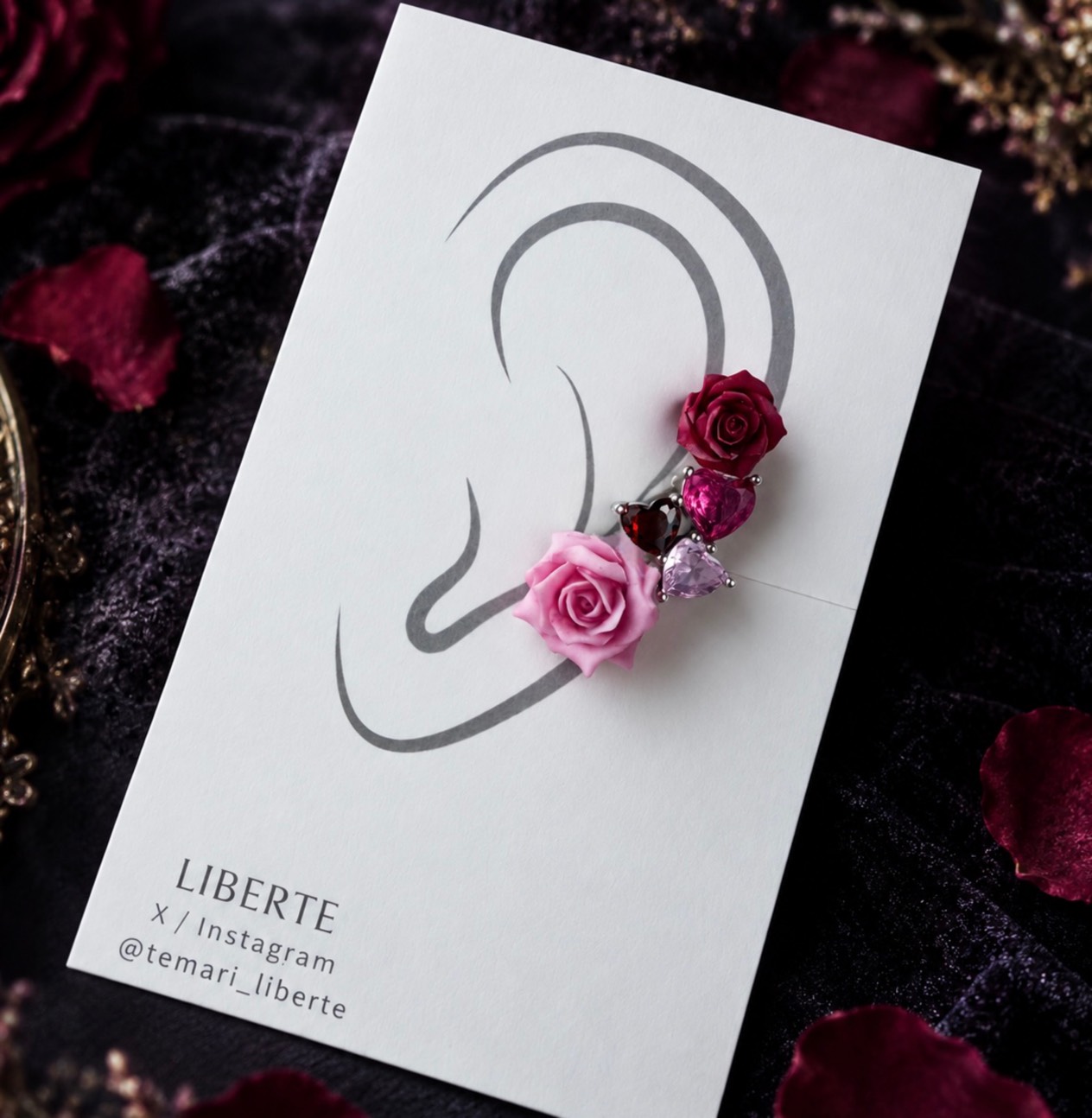 ハートと薔薇のイヤーカフ